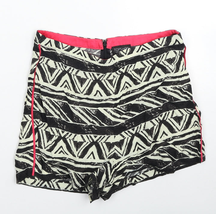 Topshop Womens Black Geometric Viscose Culotte Shorts Size 10 Regular Zip