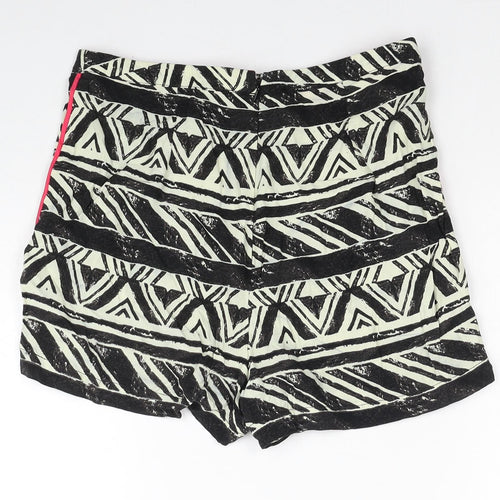 Topshop Womens Black Geometric Viscose Culotte Shorts Size 10 Regular Zip