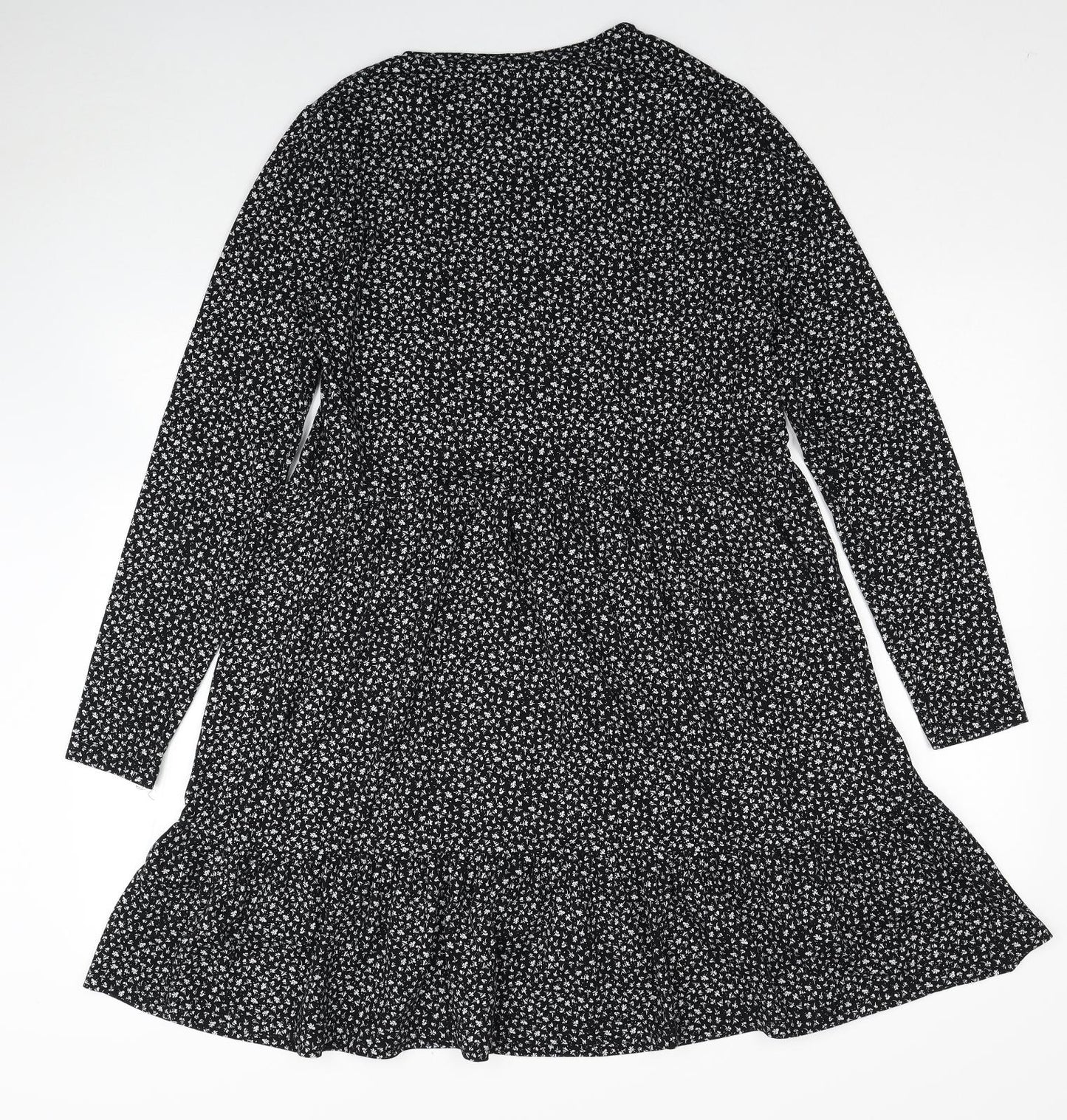 New Look Womens Black Floral Polyester A-Line Size 12 Round Neck Pullover