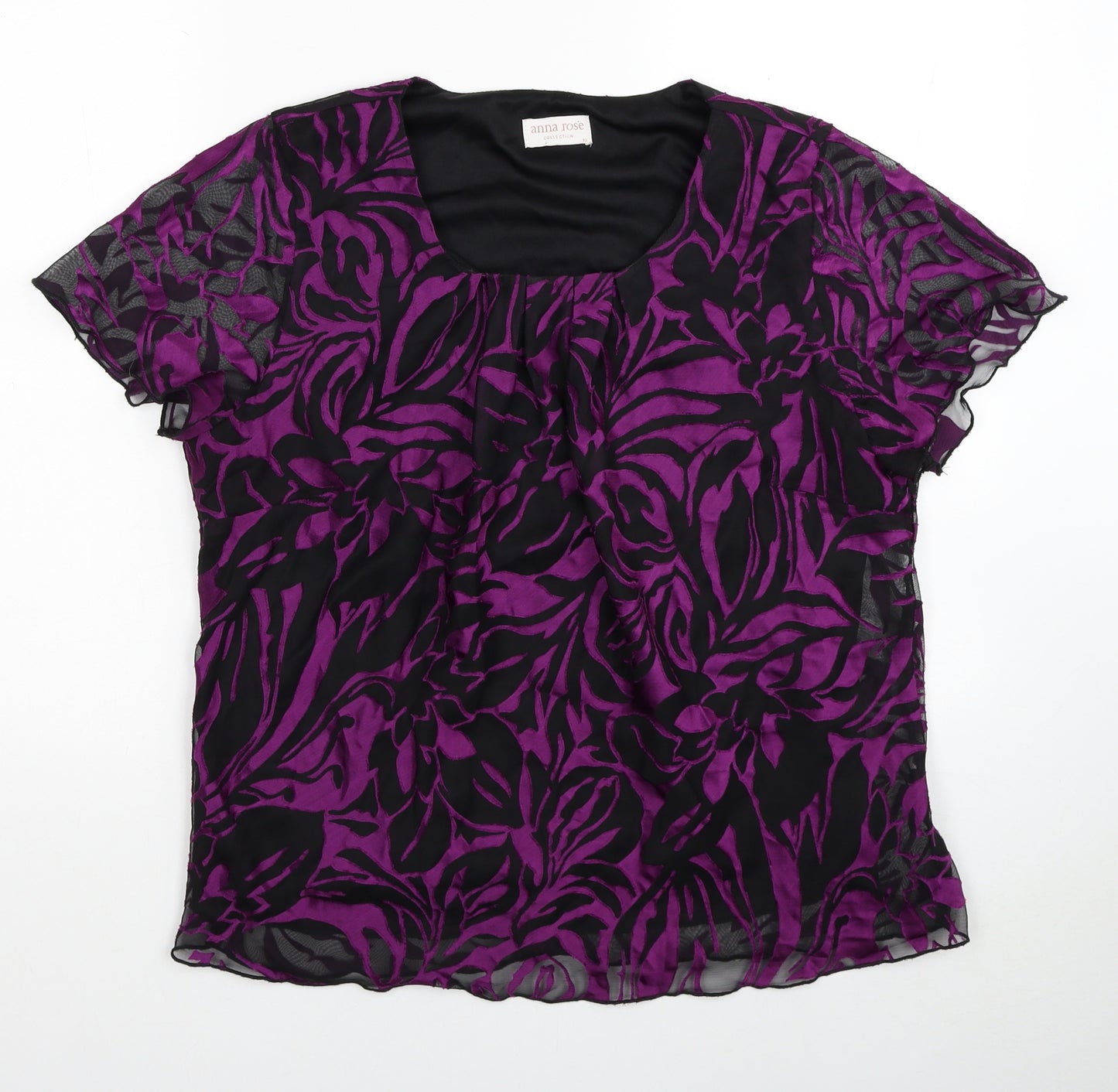 Anna Rose Womens Purple Floral Polyester Basic T-Shirt Size 18 Square Neck