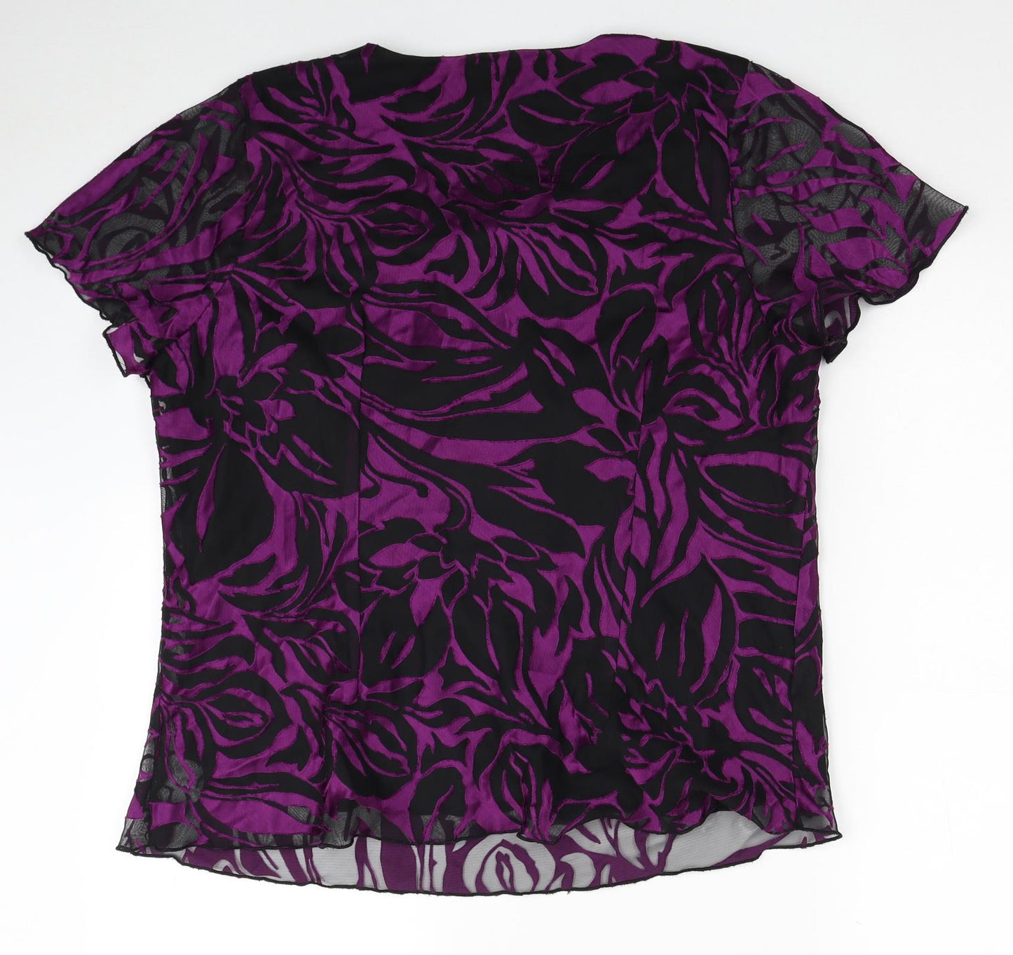 Anna Rose Womens Purple Floral Polyester Basic T-Shirt Size 18 Square Neck