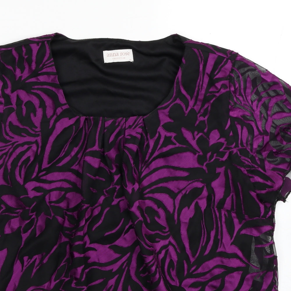 Anna Rose Womens Purple Floral Polyester Basic T-Shirt Size 18 Square Neck