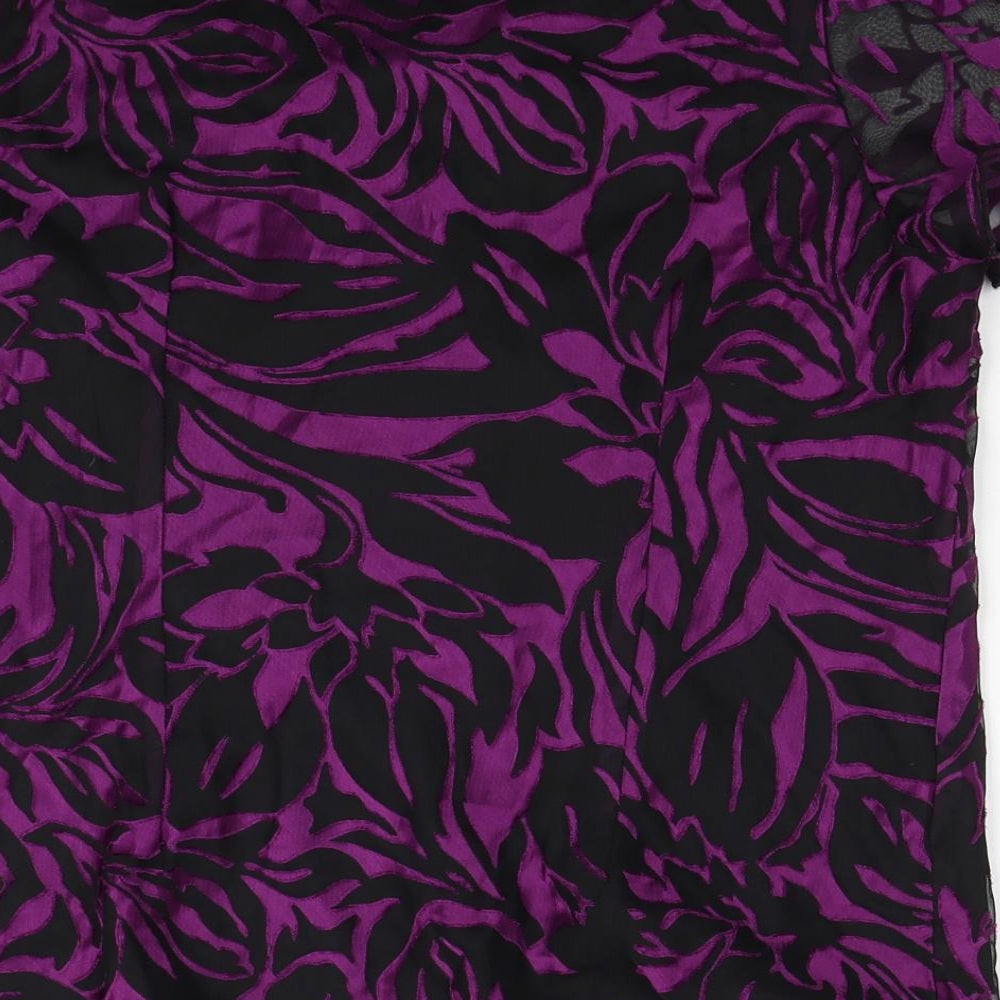 Anna Rose Womens Purple Floral Polyester Basic T-Shirt Size 18 Square Neck