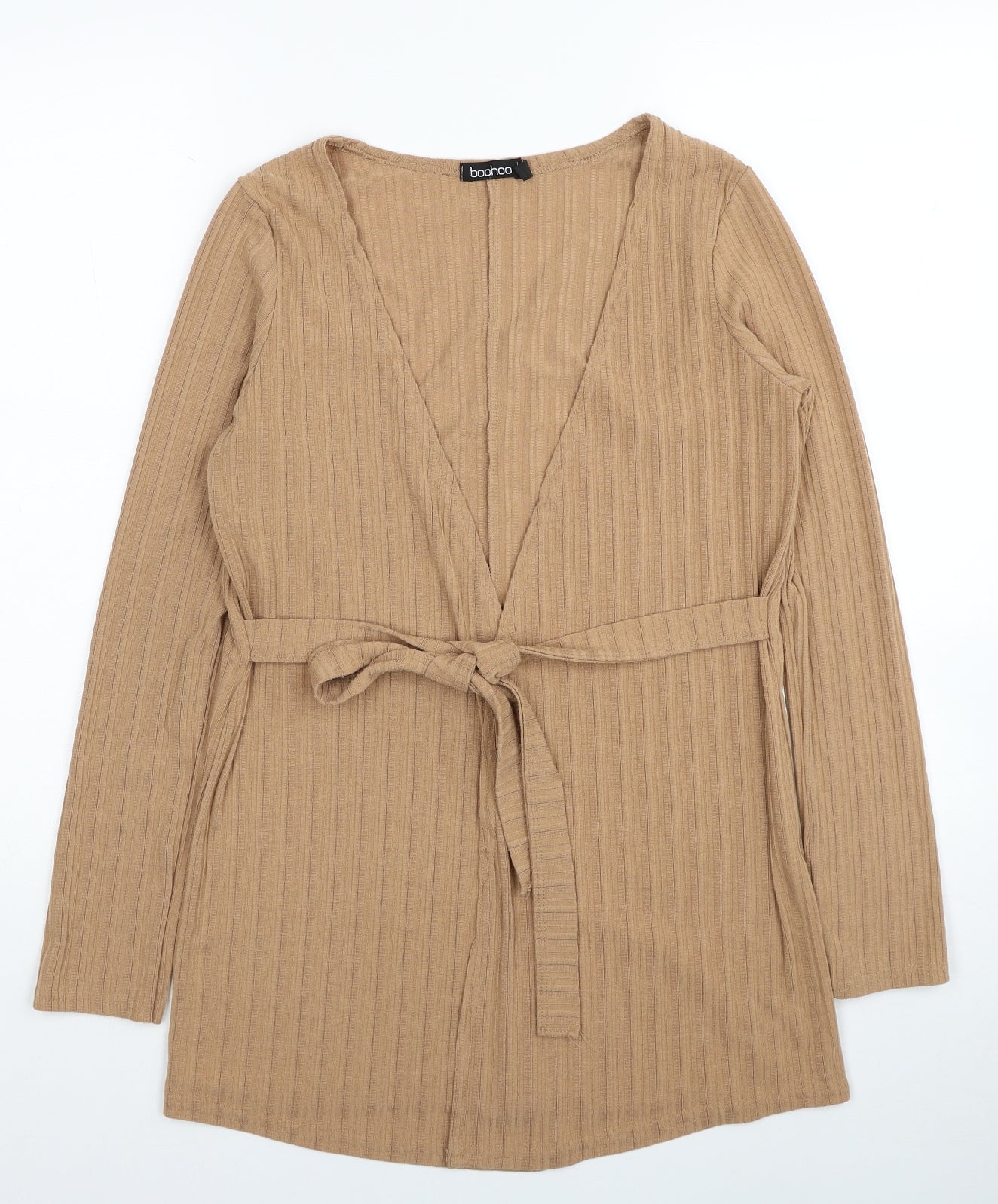 Boohoo Womens Beige Polyester Tunic T-Shirt Size 8 V-Neck - Ribbed