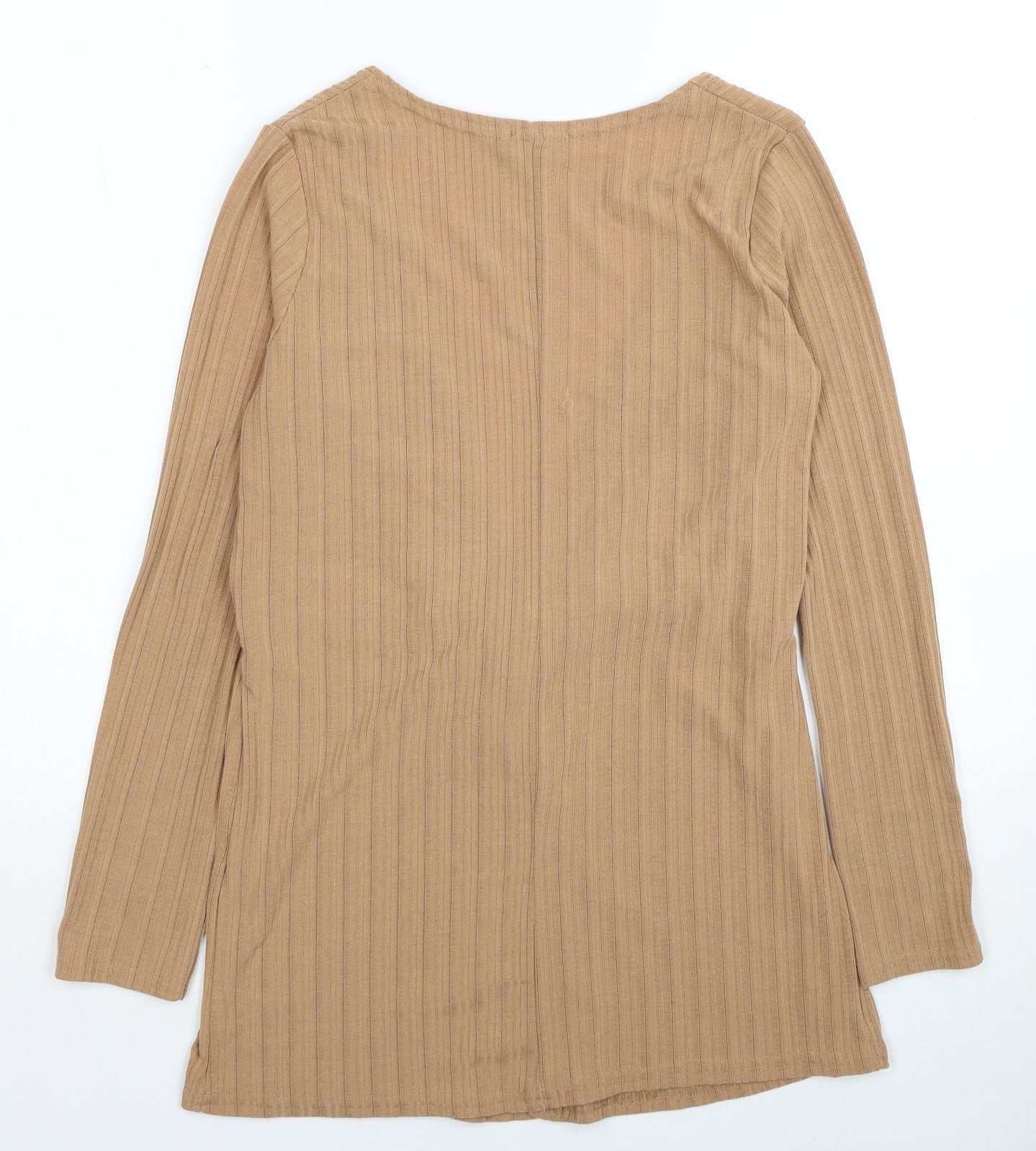 Boohoo Womens Beige Polyester Tunic T-Shirt Size 8 V-Neck - Ribbed