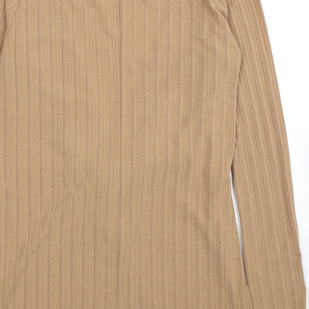 Boohoo Womens Beige Polyester Tunic T-Shirt Size 8 V-Neck - Ribbed