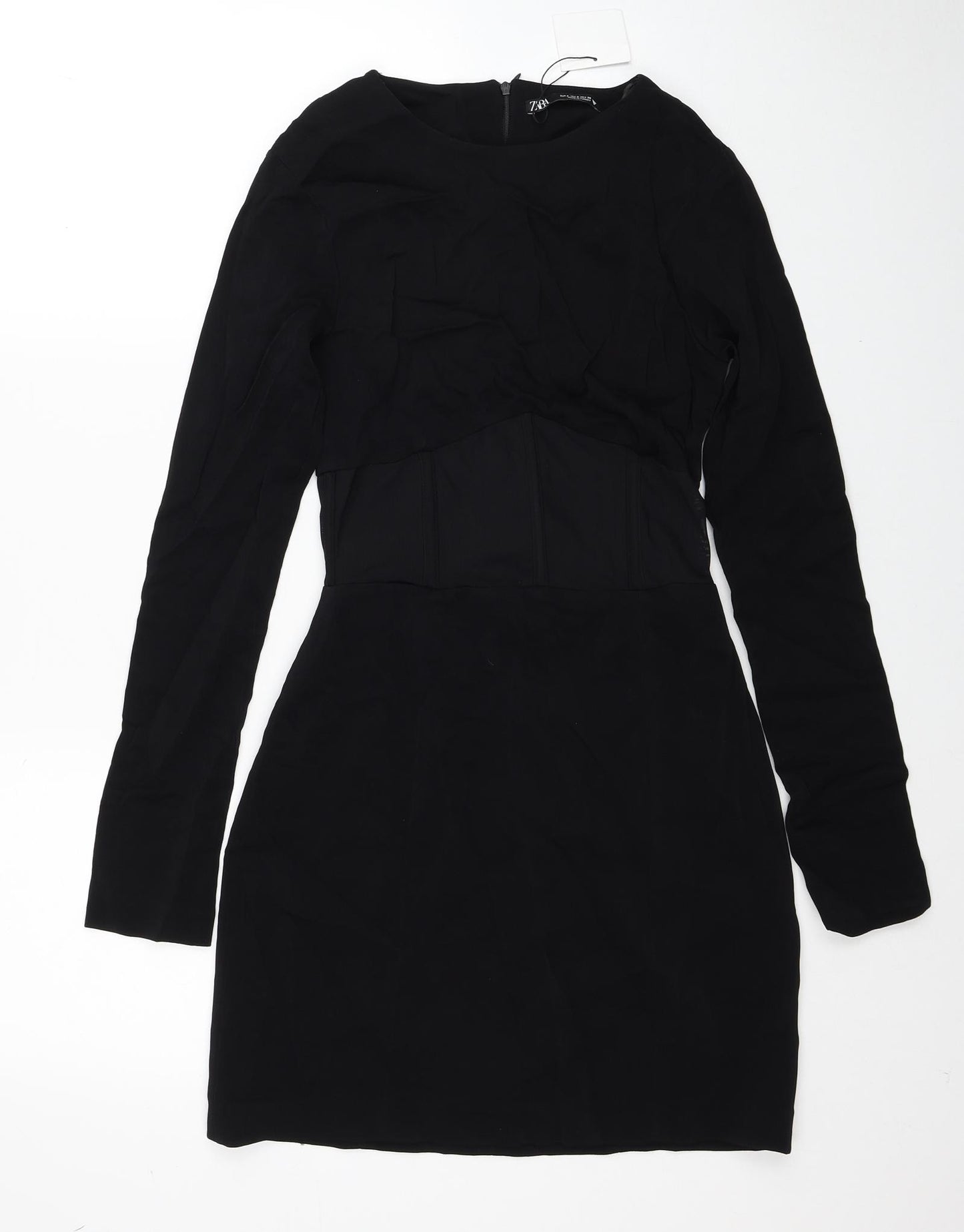 Zara Womens Black Polyimide Mini Size S Boat Neck Zip