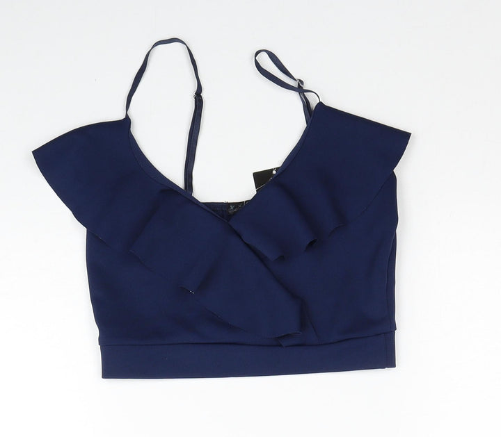 Quiz Womens Blue Polyester Cropped Blouse Size 6 V-Neck