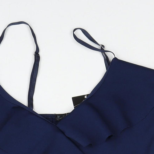 Quiz Womens Blue Polyester Cropped Blouse Size 6 V-Neck