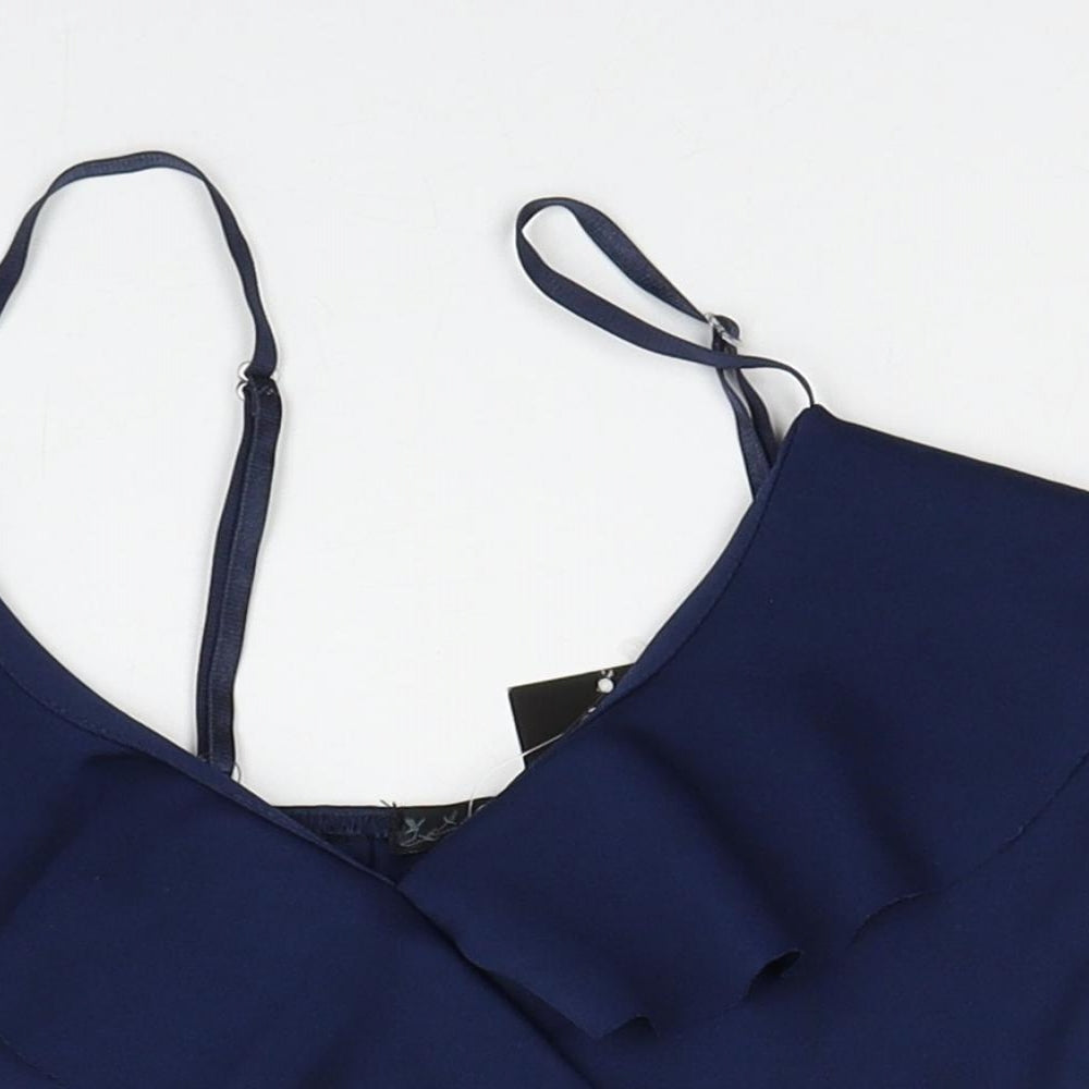 Quiz Womens Blue Polyester Cropped Blouse Size 6 V-Neck