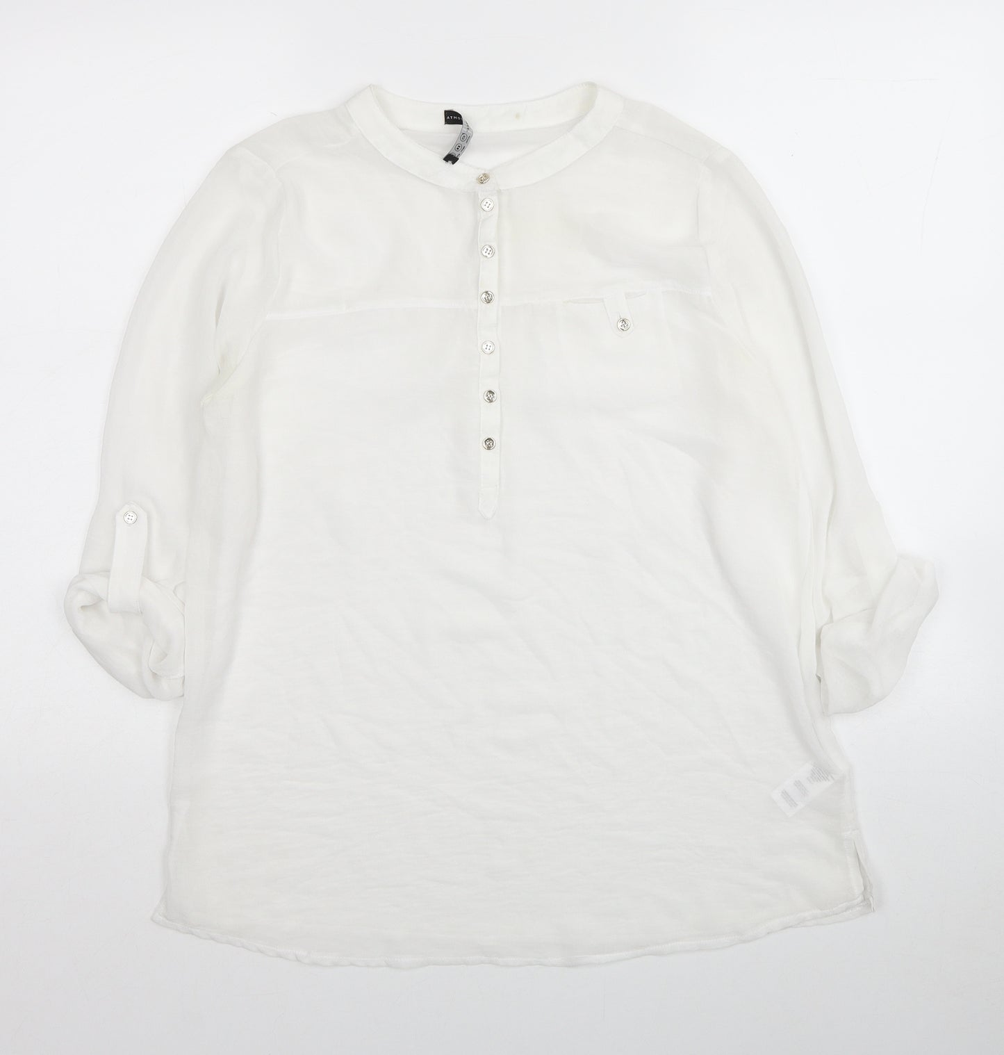 Atmosphere Womens White Polyester Basic Blouse Size 10 Round Neck