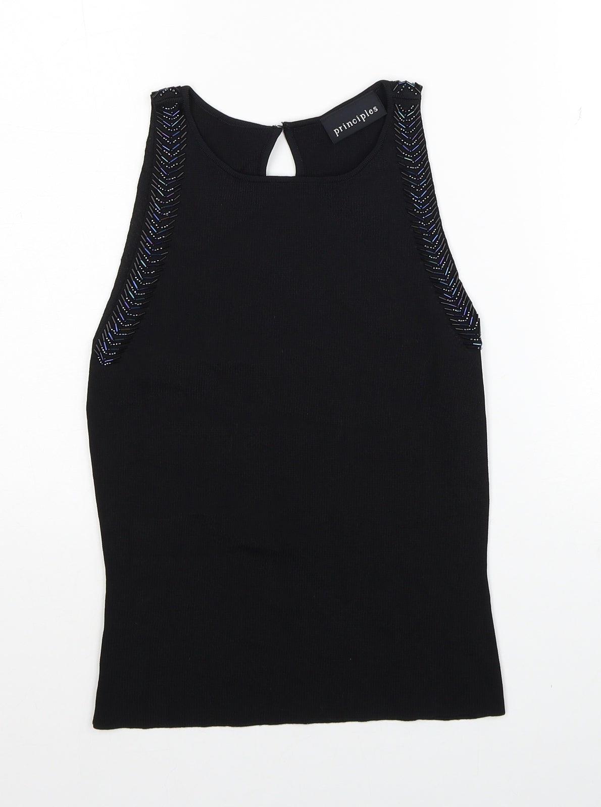 Principles Womens Black Viscose Basic Tank Size 8 Scoop Neck - Ribbed