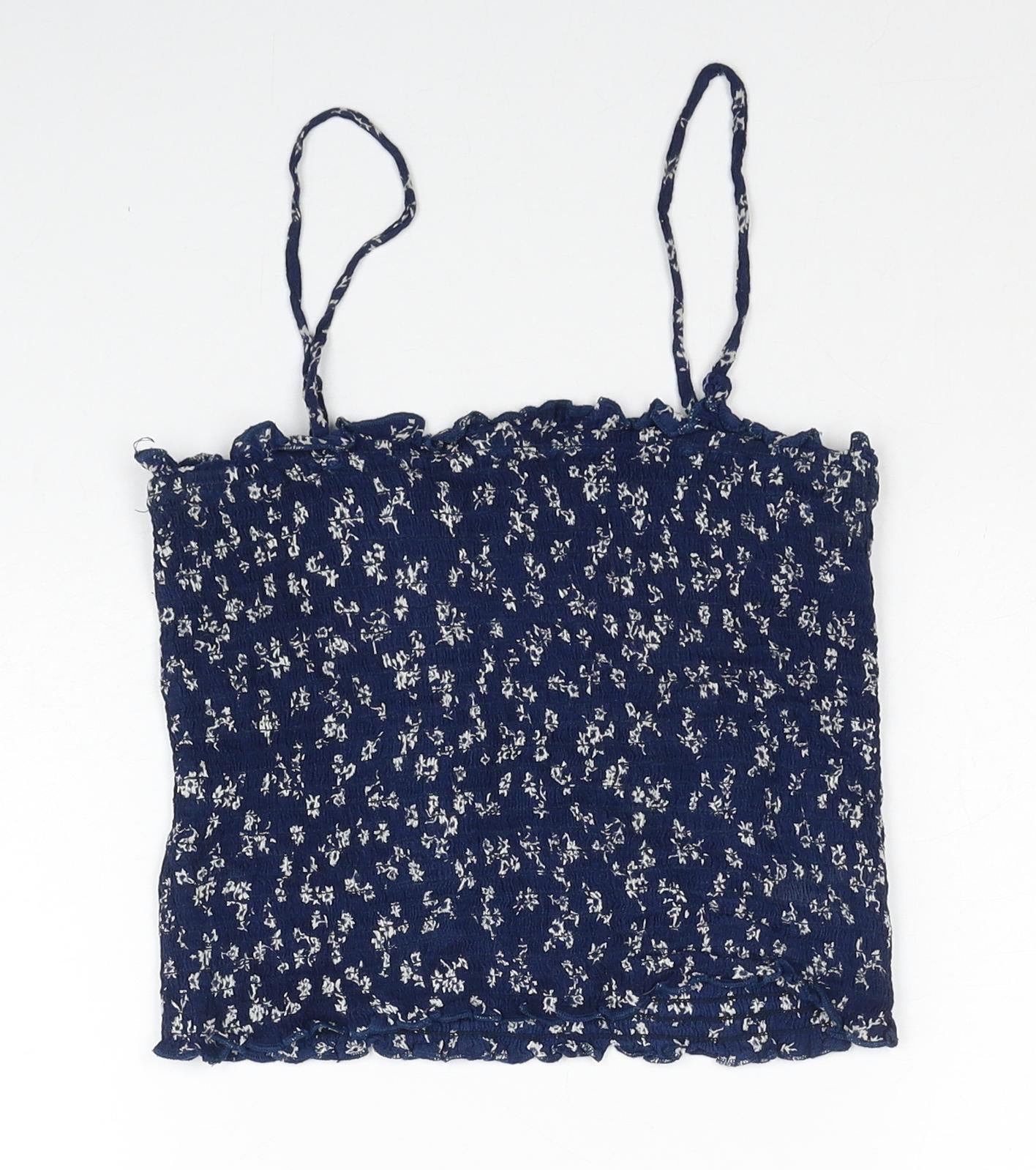 Urban Outfitters Womens Blue Floral Viscose Camisole Tank Size M Square Neck - Shirring