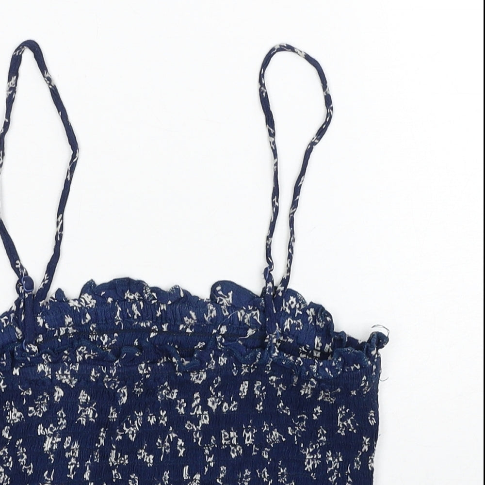 Urban Outfitters Womens Blue Floral Viscose Camisole Tank Size M Square Neck - Shirring