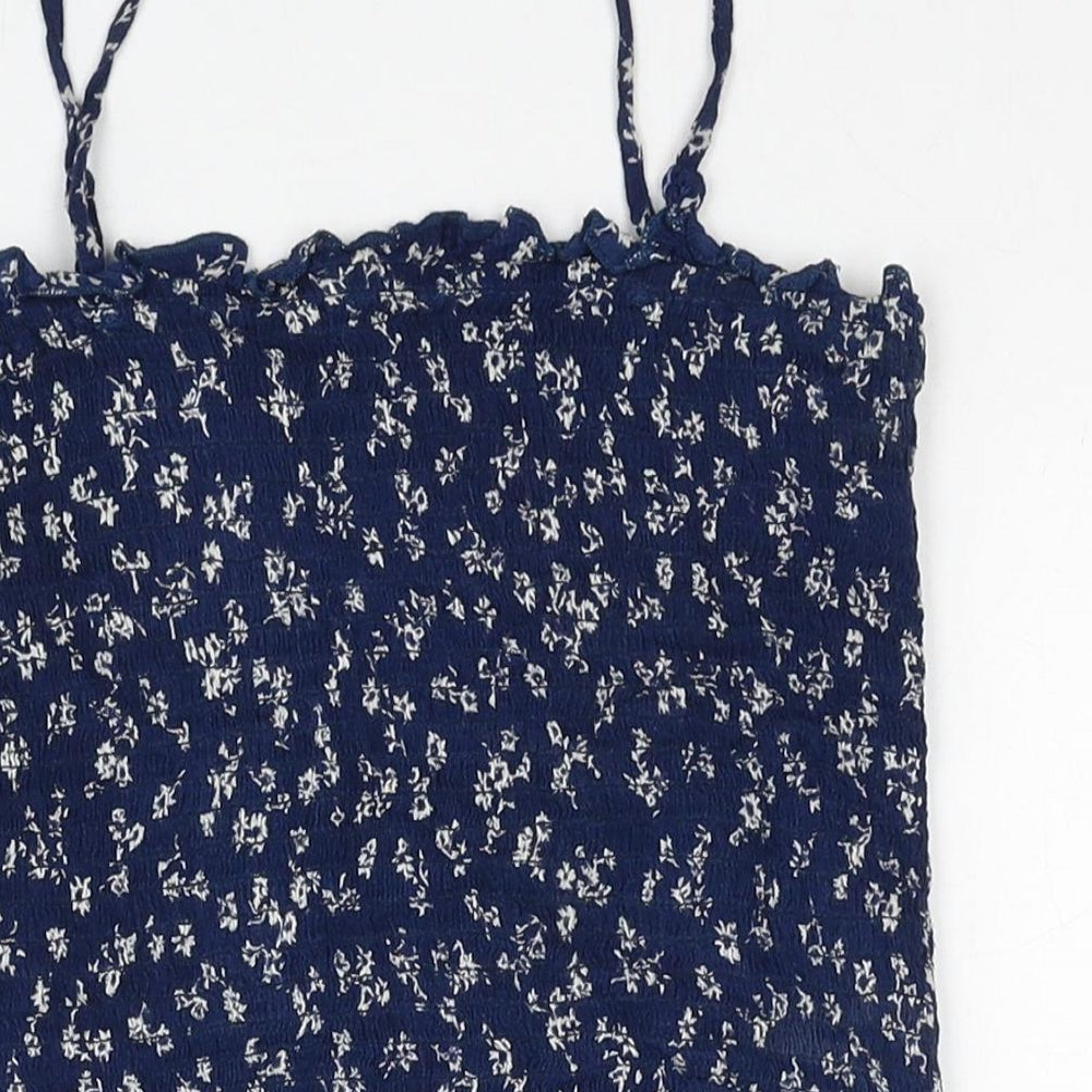 Urban Outfitters Womens Blue Floral Viscose Camisole Tank Size M Square Neck - Shirring