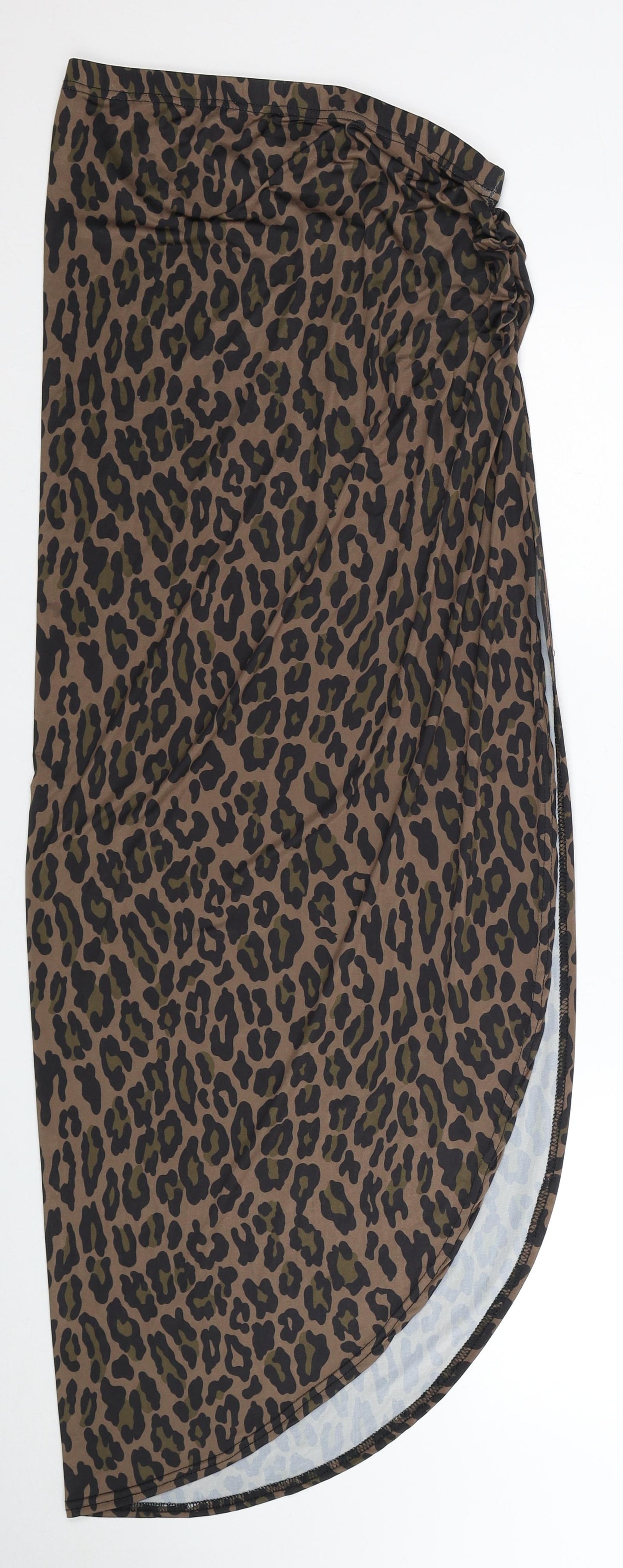 PRETTYLITTLETHING Womens Brown Animal Print Polyester Sheath Size 12 Off the Shoulder Pullover - Leopard Print