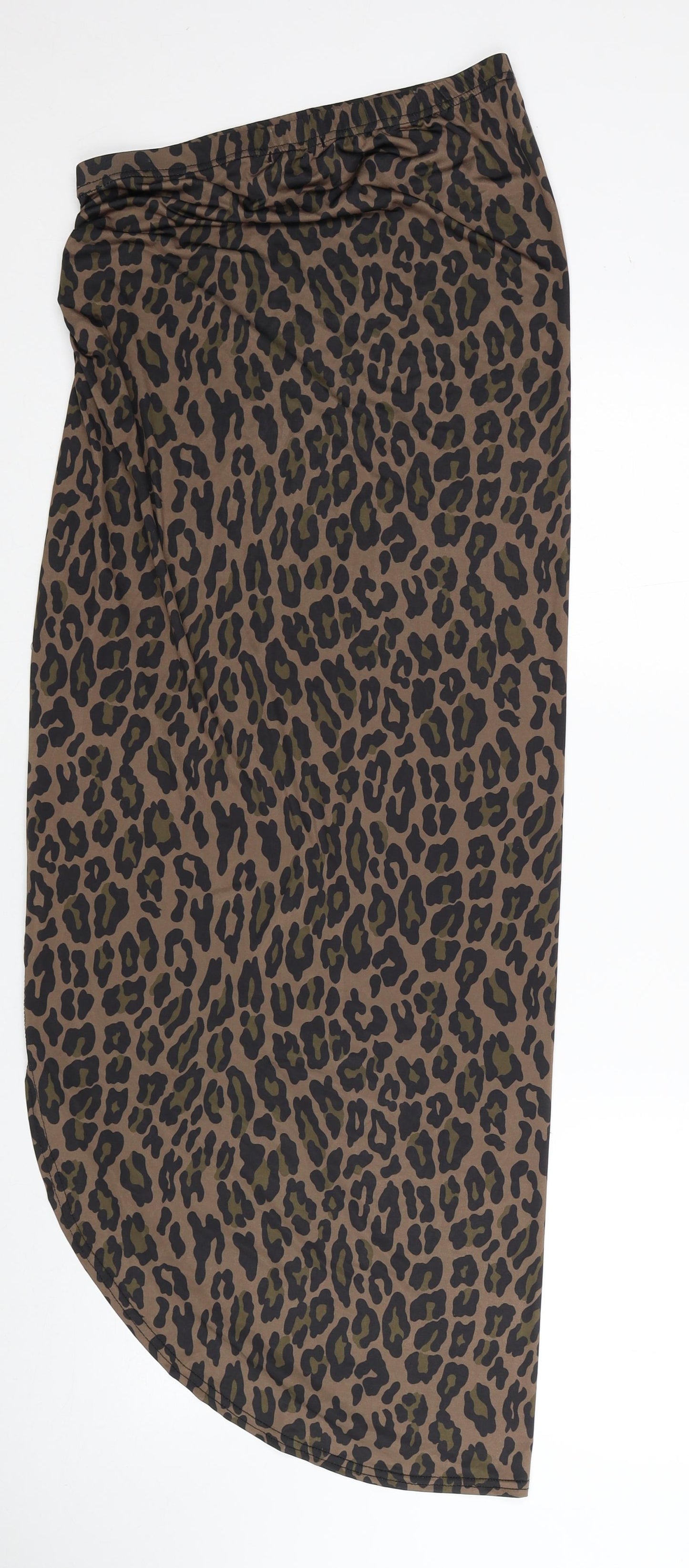 PRETTYLITTLETHING Womens Brown Animal Print Polyester Sheath Size 12 Off the Shoulder Pullover - Leopard Print