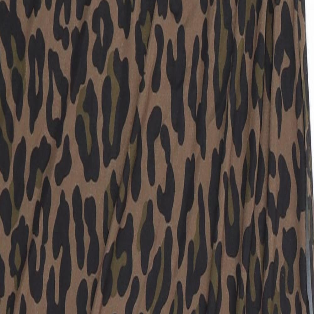 PRETTYLITTLETHING Womens Brown Animal Print Polyester Sheath Size 12 Off the Shoulder Pullover - Leopard Print