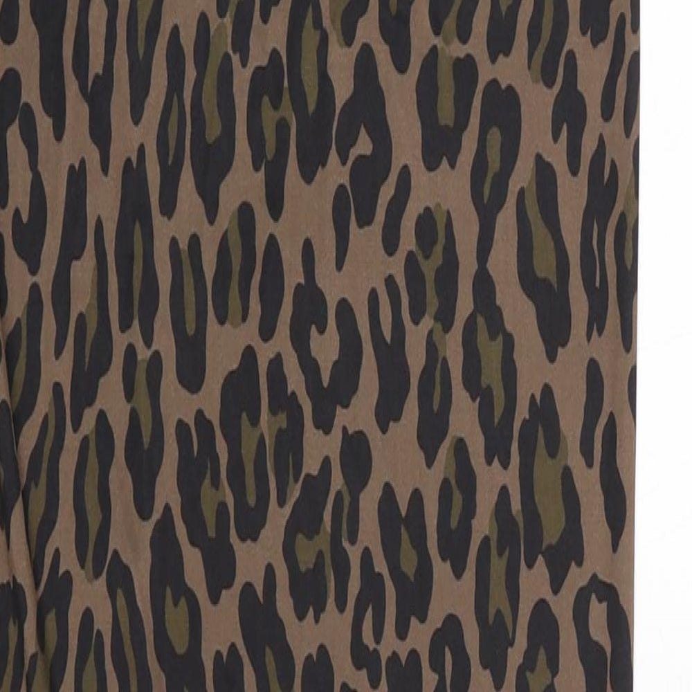 PRETTYLITTLETHING Womens Brown Animal Print Polyester Sheath Size 12 Off the Shoulder Pullover - Leopard Print