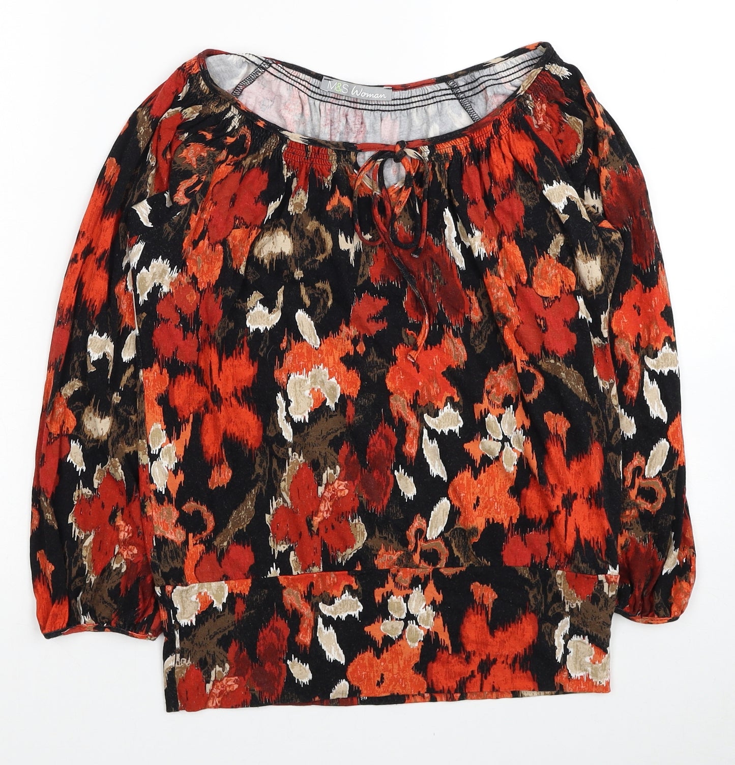 Marks and Spencer Womens Red Floral Viscose Basic Blouse Size 8 Scoop Neck