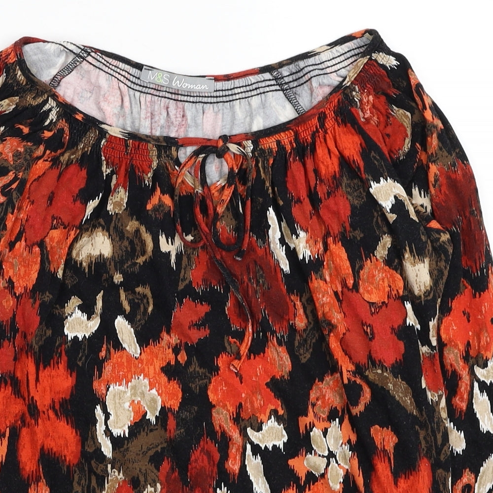 Marks and Spencer Womens Red Floral Viscose Basic Blouse Size 8 Scoop Neck