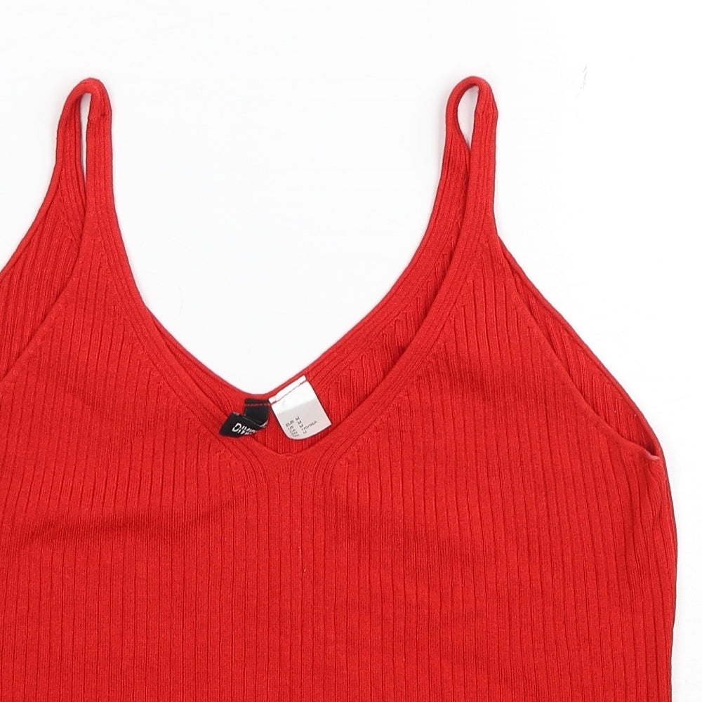 H&M Womens Red Viscose Basic Tank Size M V-Neck