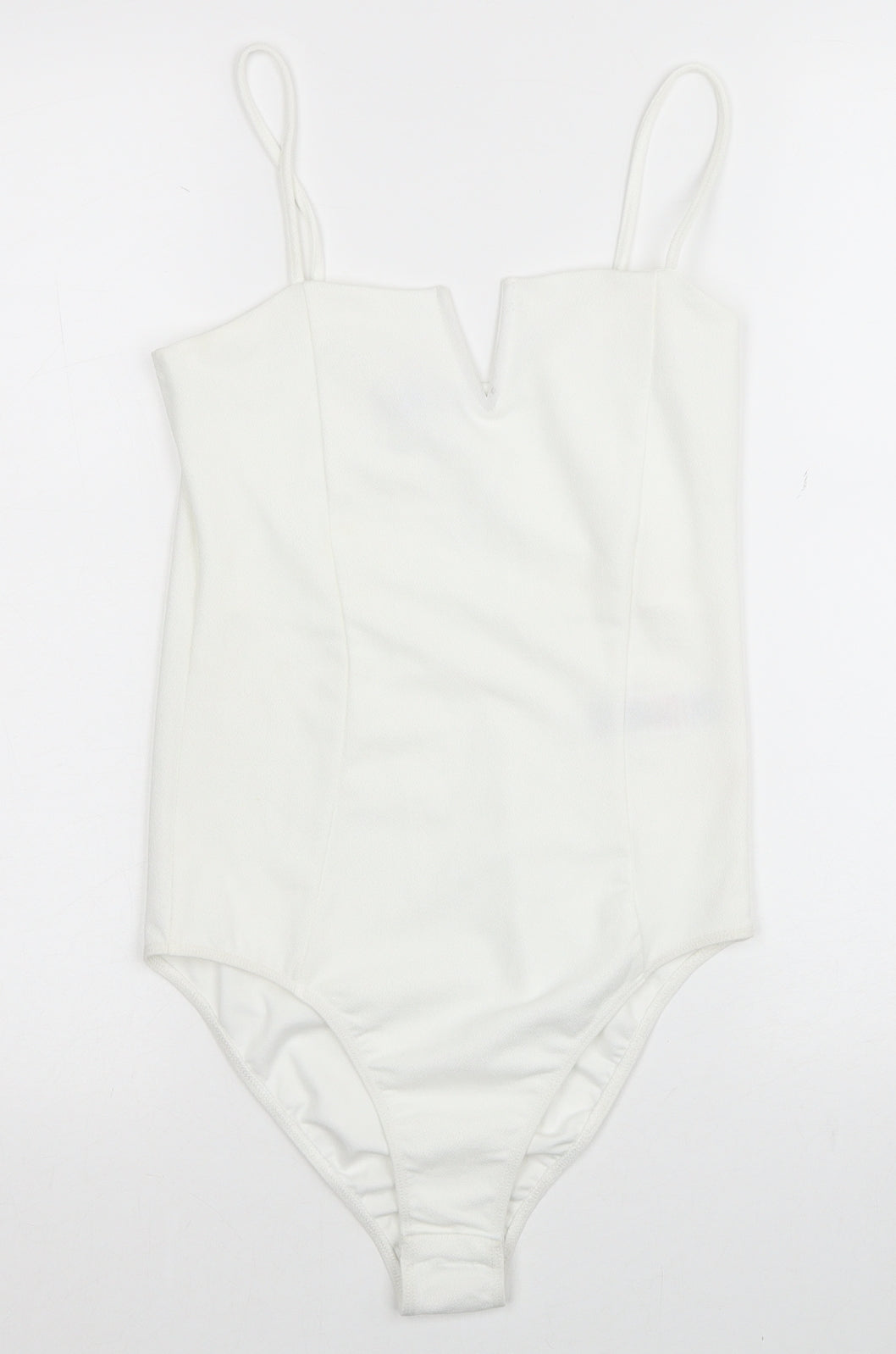 New Look Womens White Polyester Bodysuit One-Piece Size 10 Snap