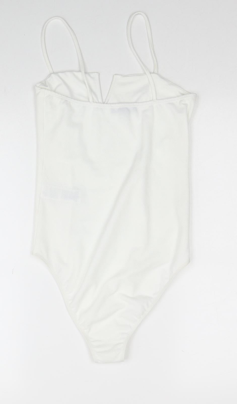 New Look Womens White Polyester Bodysuit One-Piece Size 10 Snap