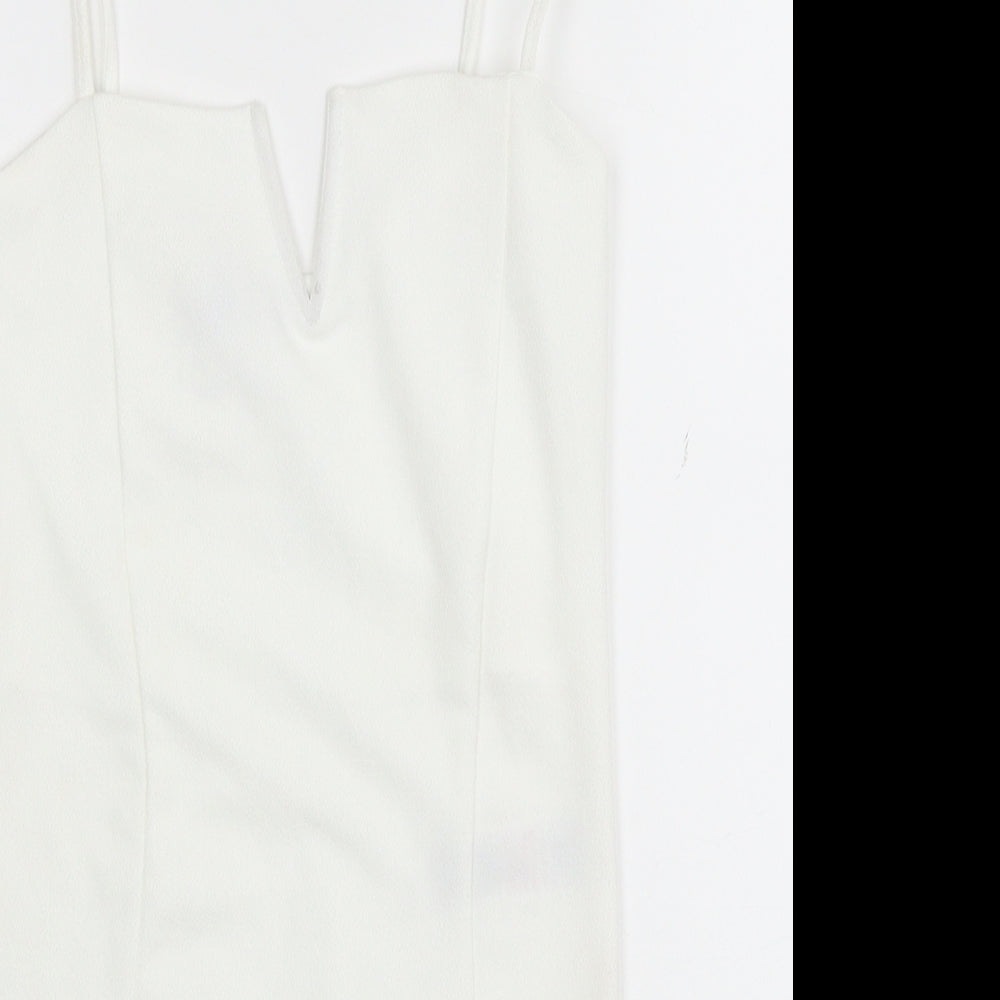 New Look Womens White Polyester Bodysuit One-Piece Size 10 Snap