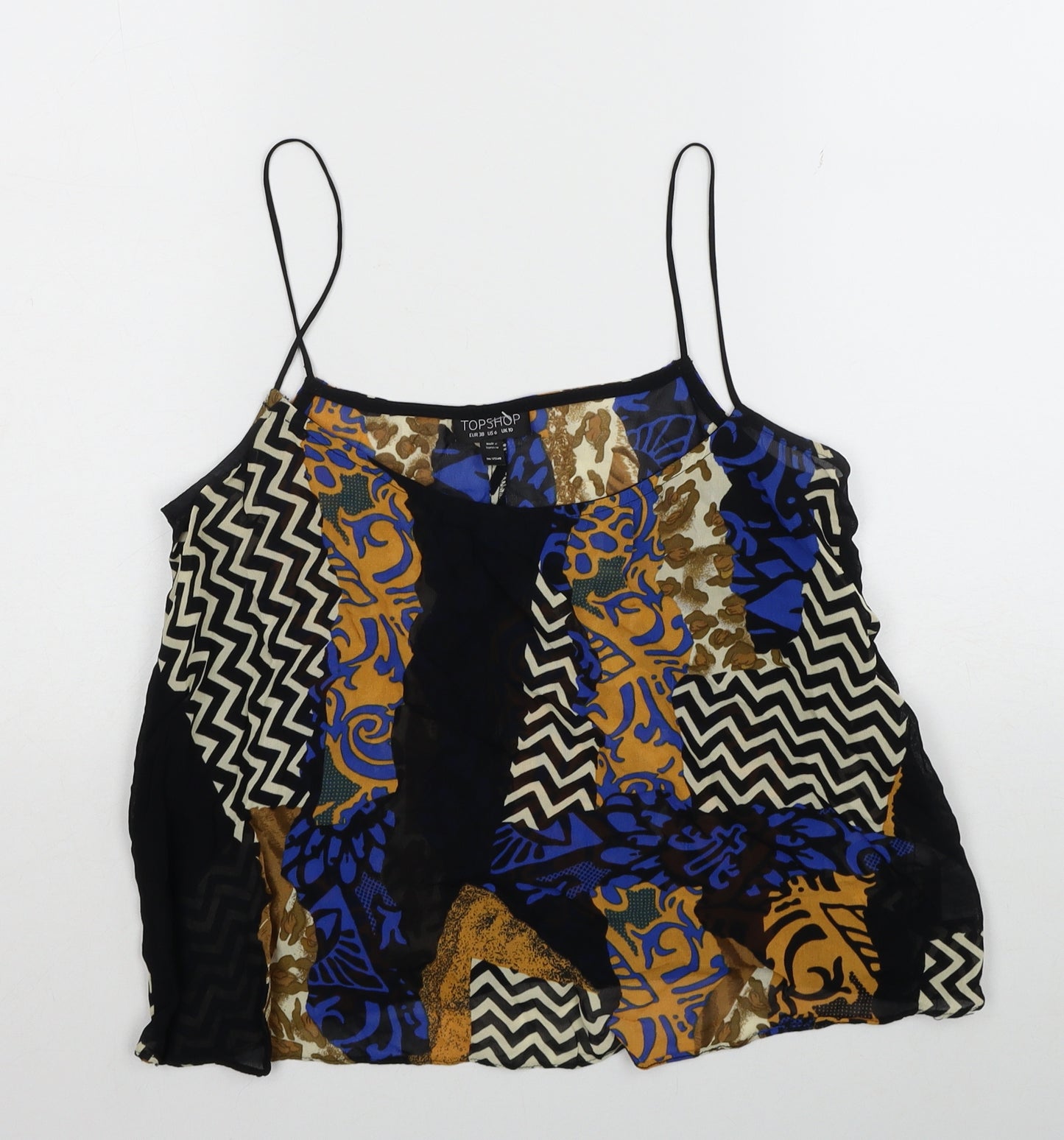 Topshop Womens Multicoloured Geometric Polyester Camisole Blouse Size 10 Scoop Neck