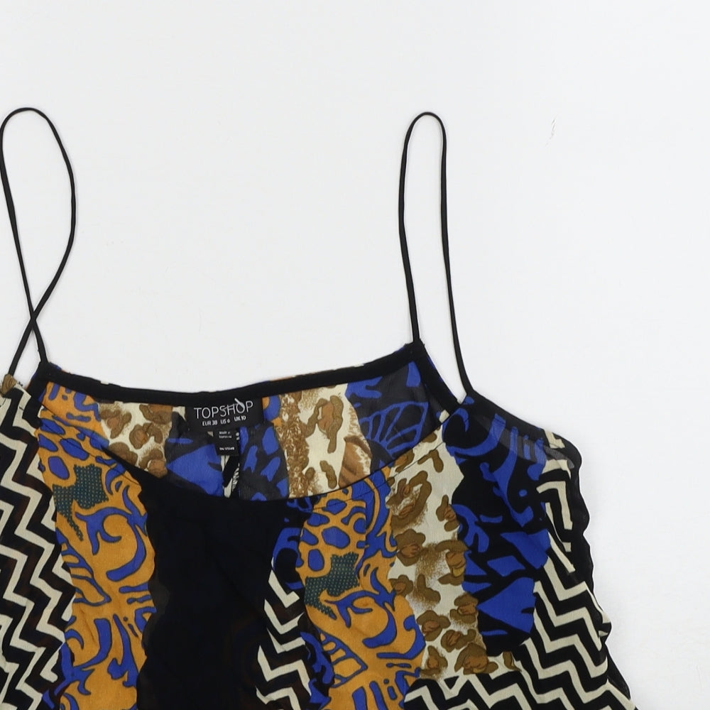 Topshop Womens Multicoloured Geometric Polyester Camisole Blouse Size 10 Scoop Neck