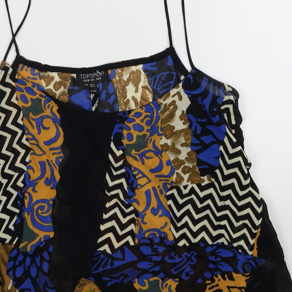 Topshop Womens Multicoloured Geometric Polyester Camisole Blouse Size 10 Scoop Neck