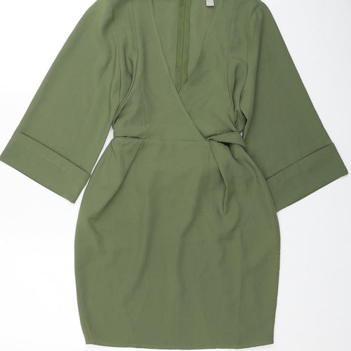 ASOS Womens Green Herringbone Polyester Mini Size 2 V-Neck Zip