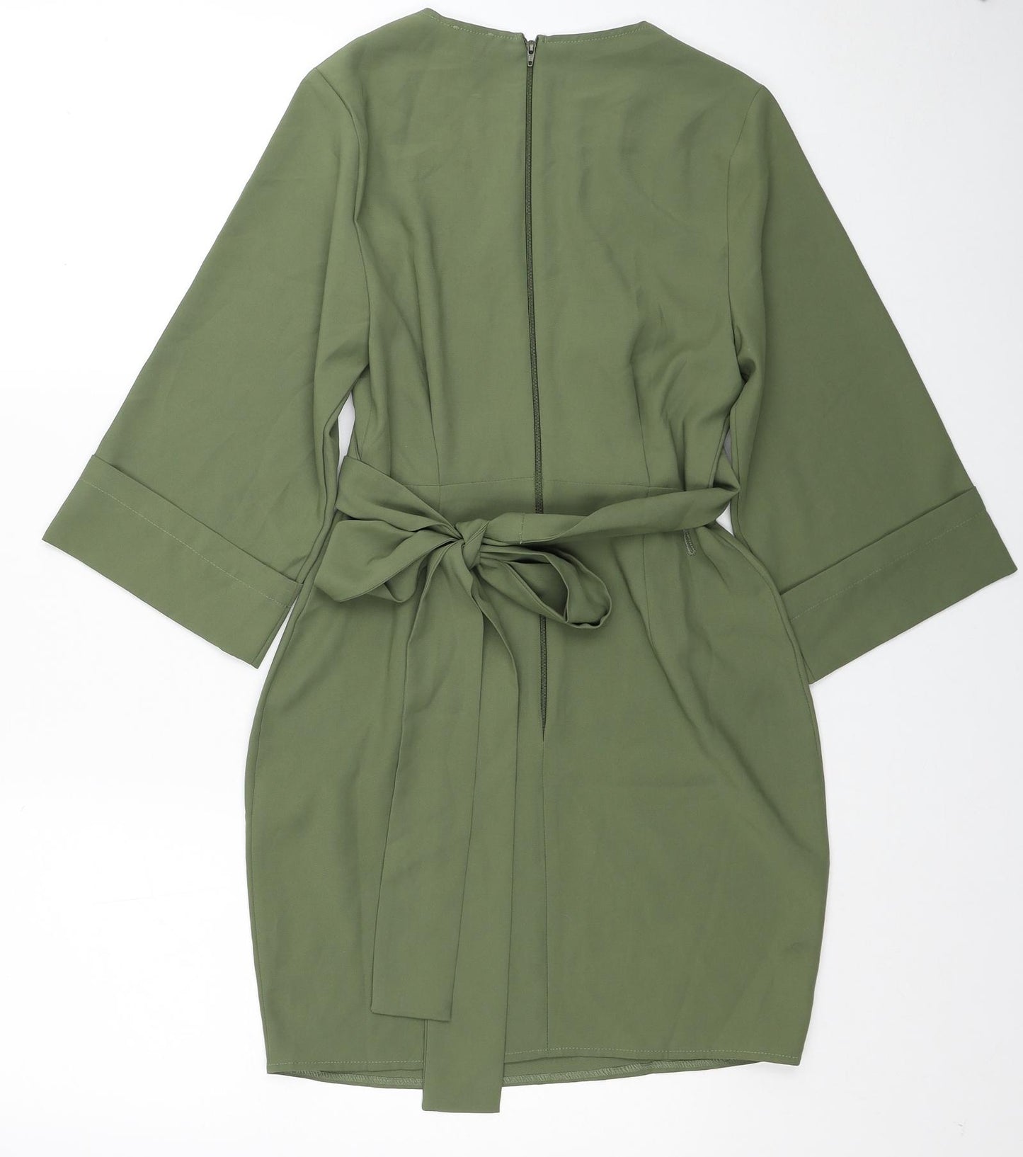 ASOS Womens Green Herringbone Polyester Mini Size 2 V-Neck Zip