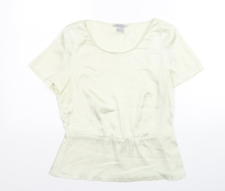 H&M Womens Ivory Polyester Basic Blouse Size 8 Round Neck