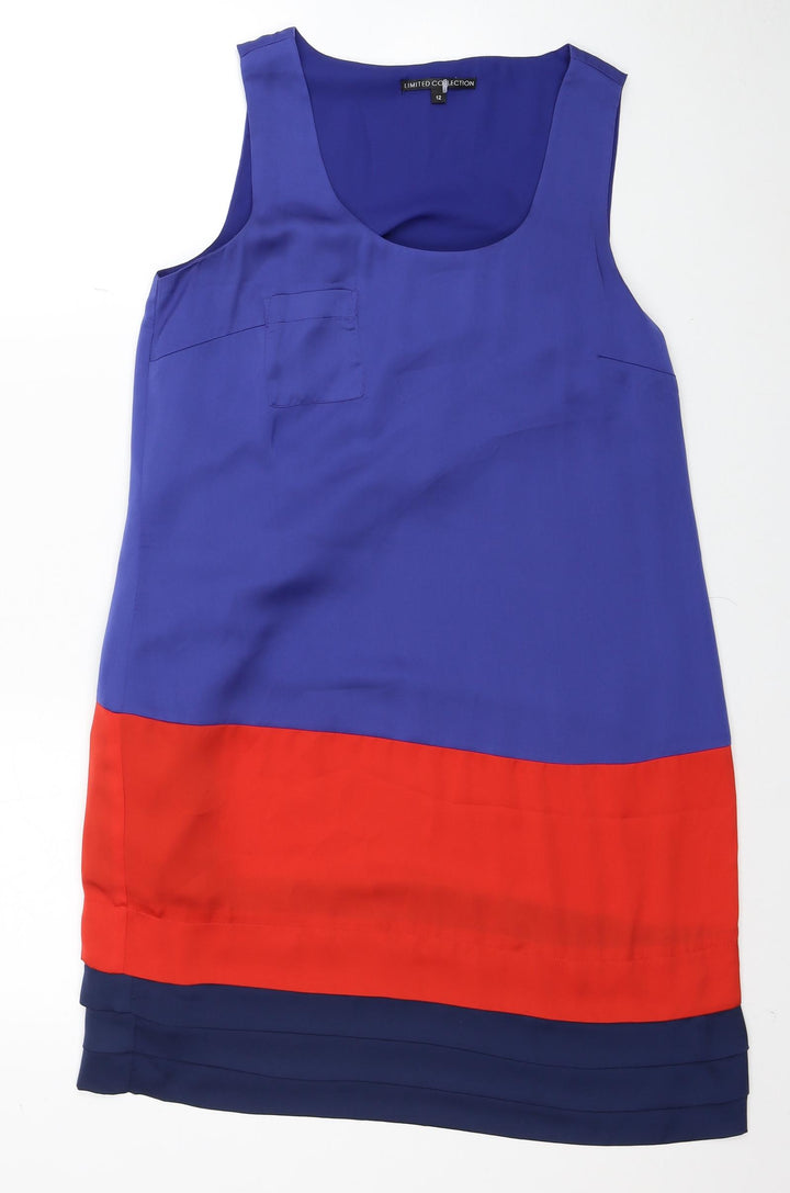 Marks and Spencer Womens Blue Colourblock Polyester Shift Size 12 Scoop Neck Pullover
