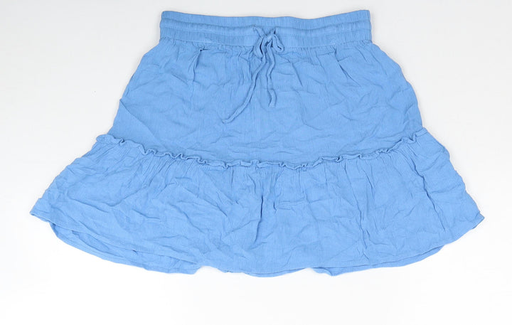 Primark Womens Blue Viscose Flare Skirt Size 6 Drawstring