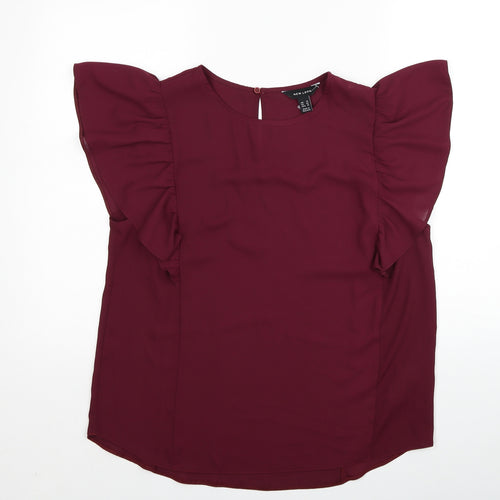 New Look Womens Red Polyester Basic Blouse Size 12 Round Neck