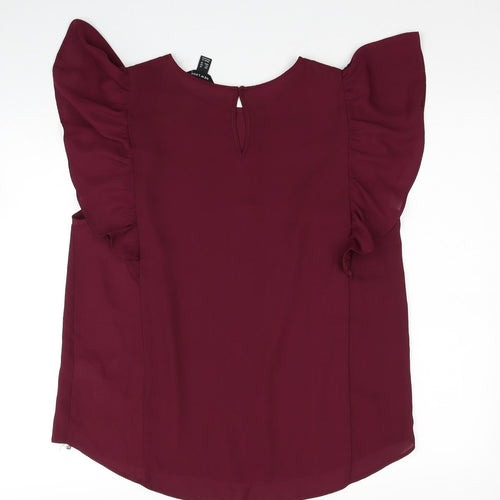 New Look Womens Red Polyester Basic Blouse Size 12 Round Neck