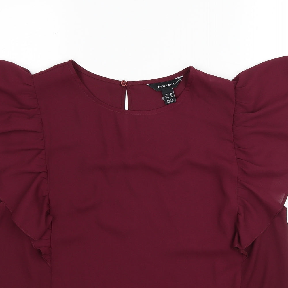 New Look Womens Red Polyester Basic Blouse Size 12 Round Neck