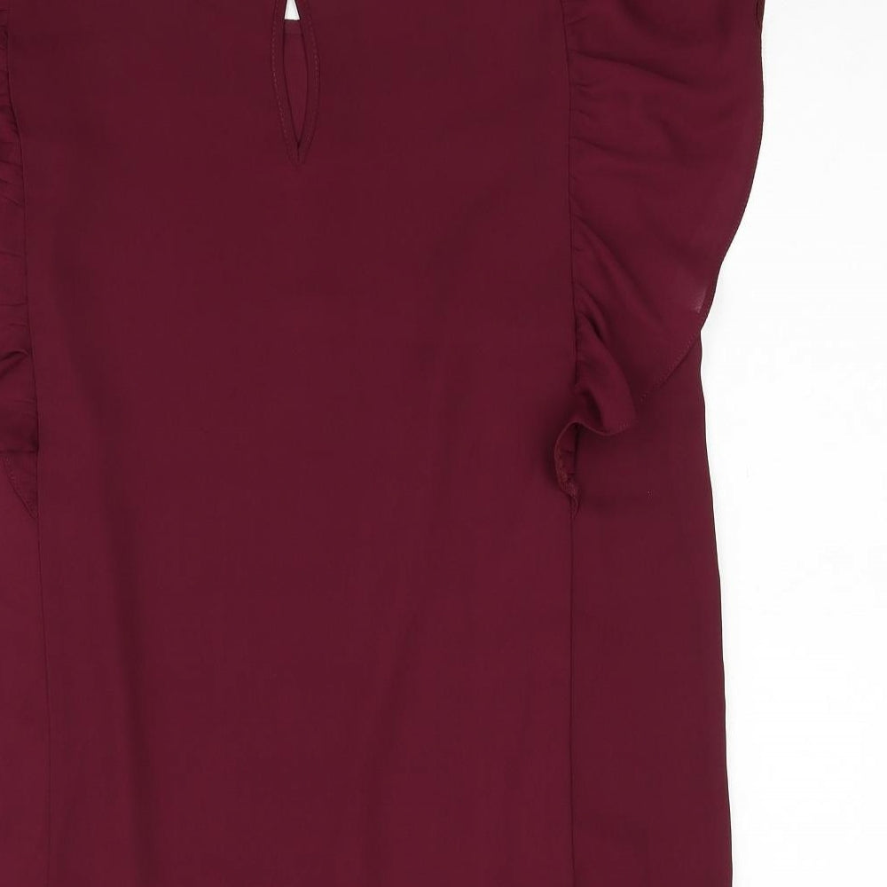 New Look Womens Red Polyester Basic Blouse Size 12 Round Neck
