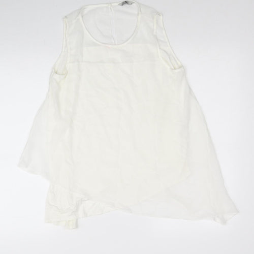 TU Womens White Polyester Basic Blouse Size 10 Scoop Neck