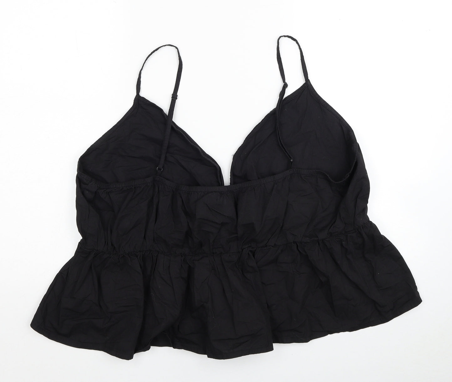 Boohoo Womens Black Cotton Cropped Blouse Size 26 V-Neck
