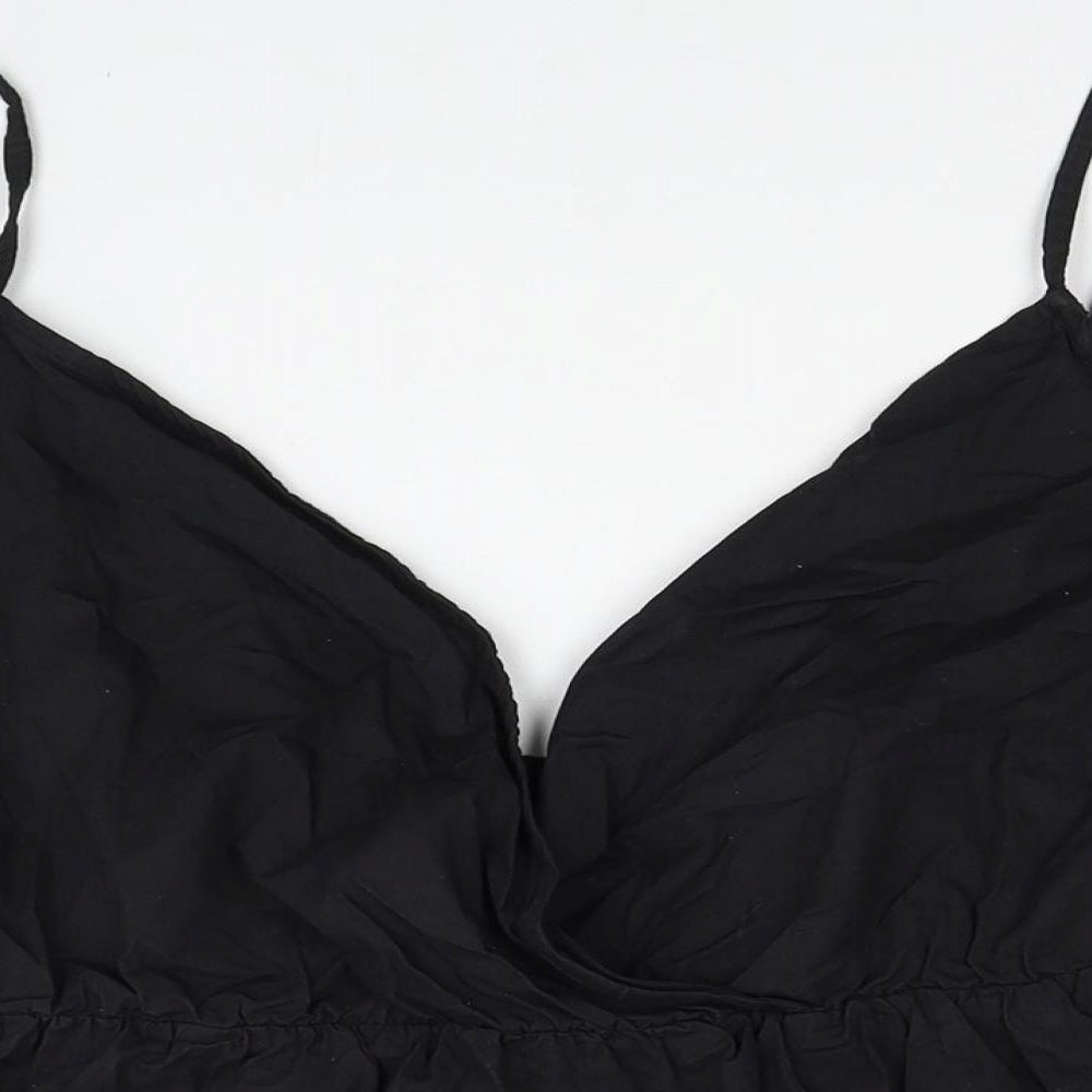 Boohoo Womens Black Cotton Cropped Blouse Size 26 V-Neck