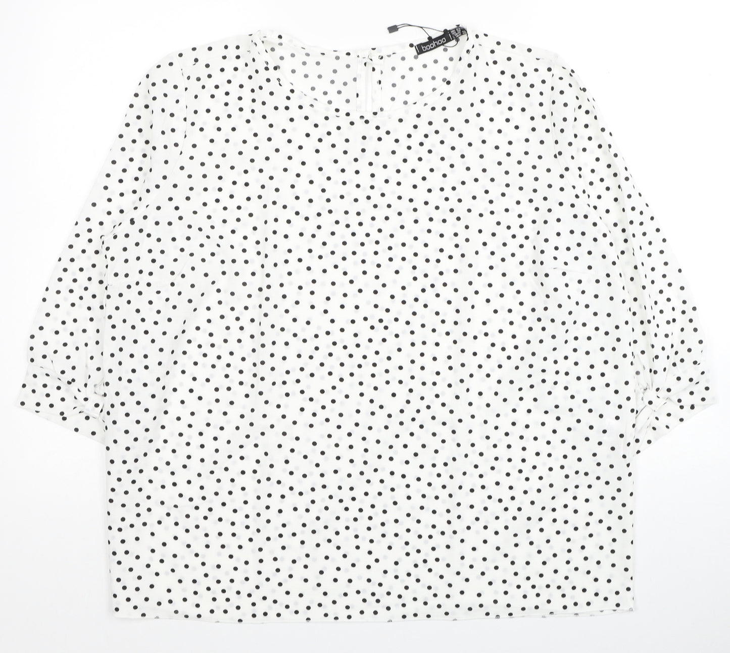 Boohoo Womens White Polka Dot Polyester Basic Blouse Size 20 Round Neck