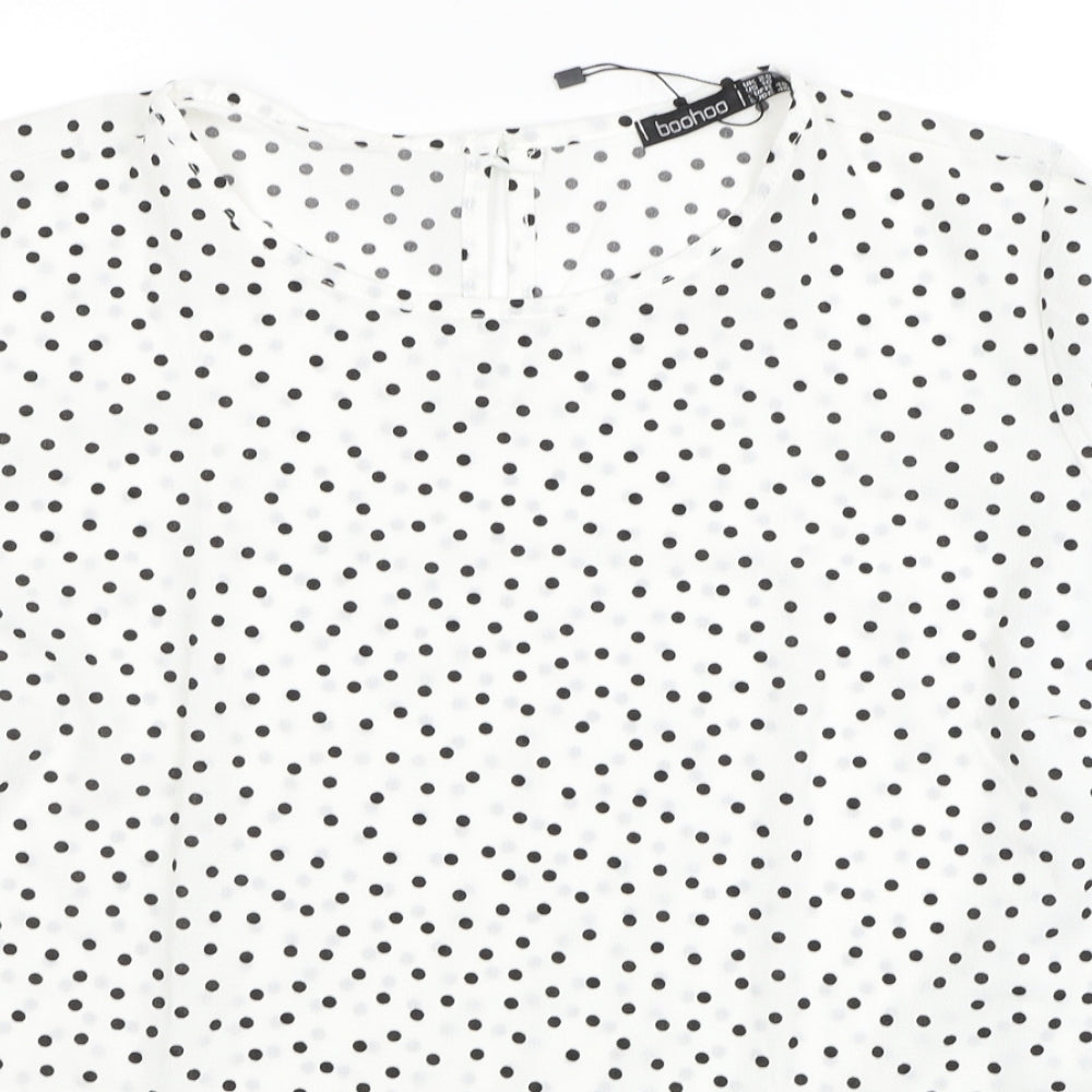 Boohoo Womens White Polka Dot Polyester Basic Blouse Size 20 Round Neck
