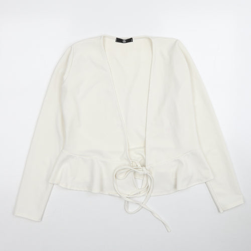 Missguided Womens White Polyester Basic Blouse Size 12 V-Neck - Peplum