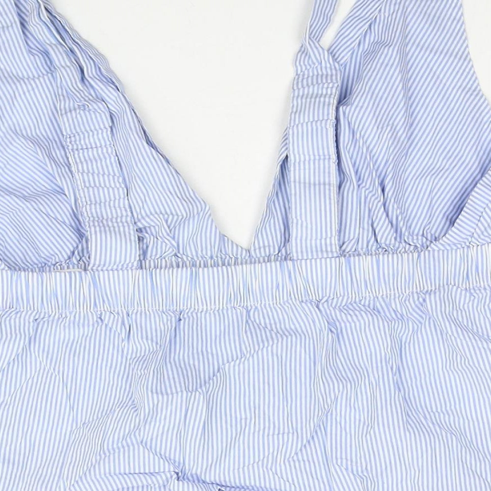 Oysho Womens Blue Striped Cotton Basic Tank Size M V-Neck