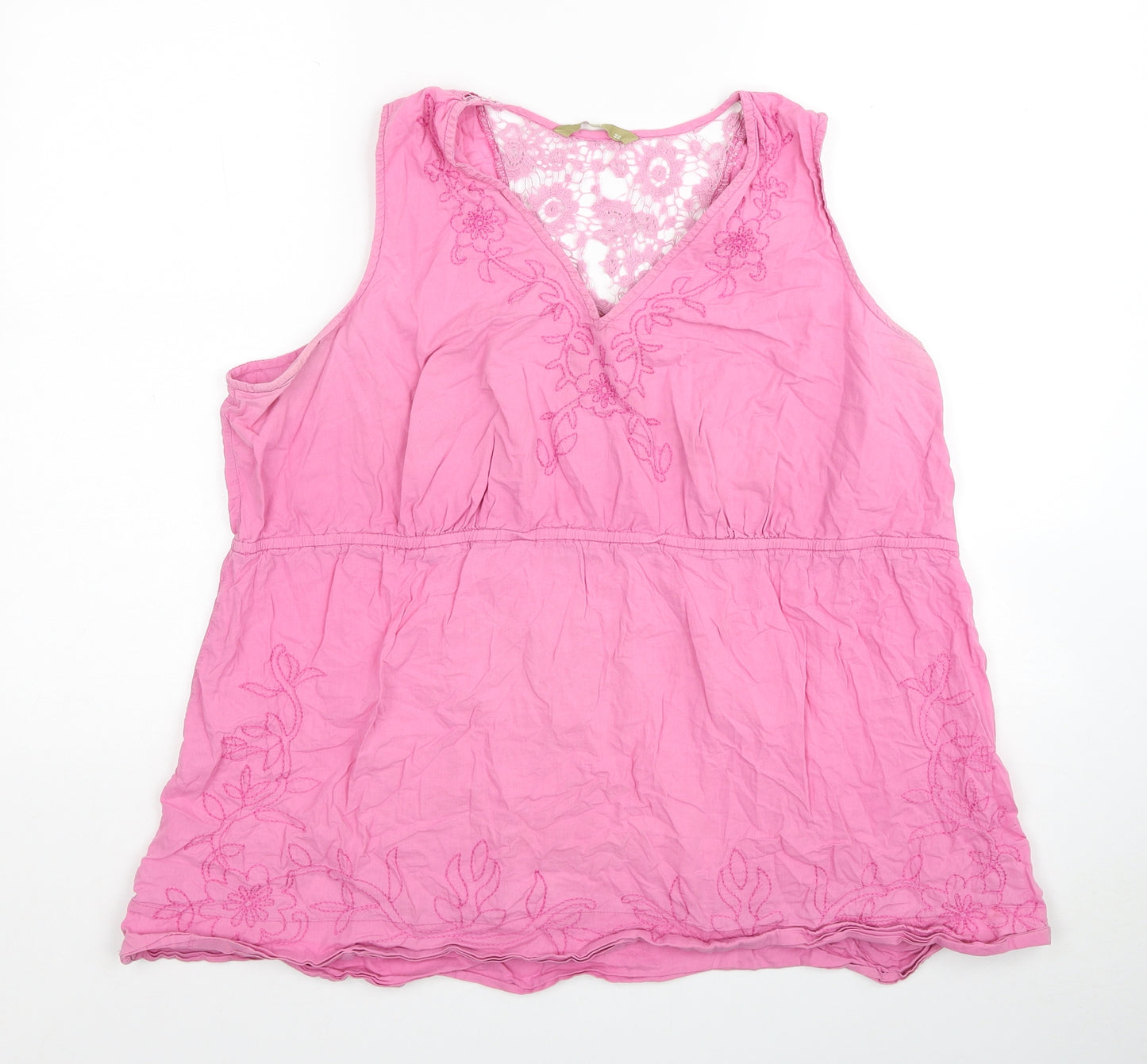 TU Womens Pink Cotton Basic Tank Size 22 V-Neck - Lace Detail