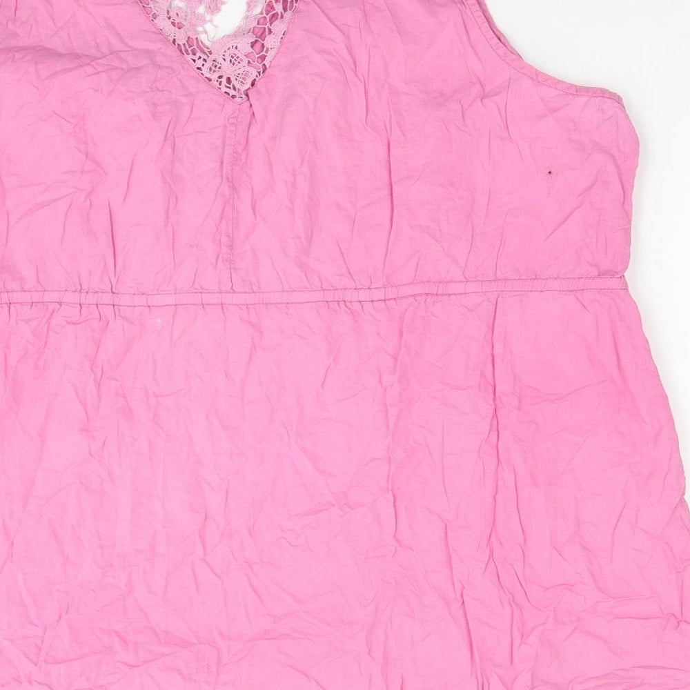 TU Womens Pink Cotton Basic Tank Size 22 V-Neck - Lace Detail